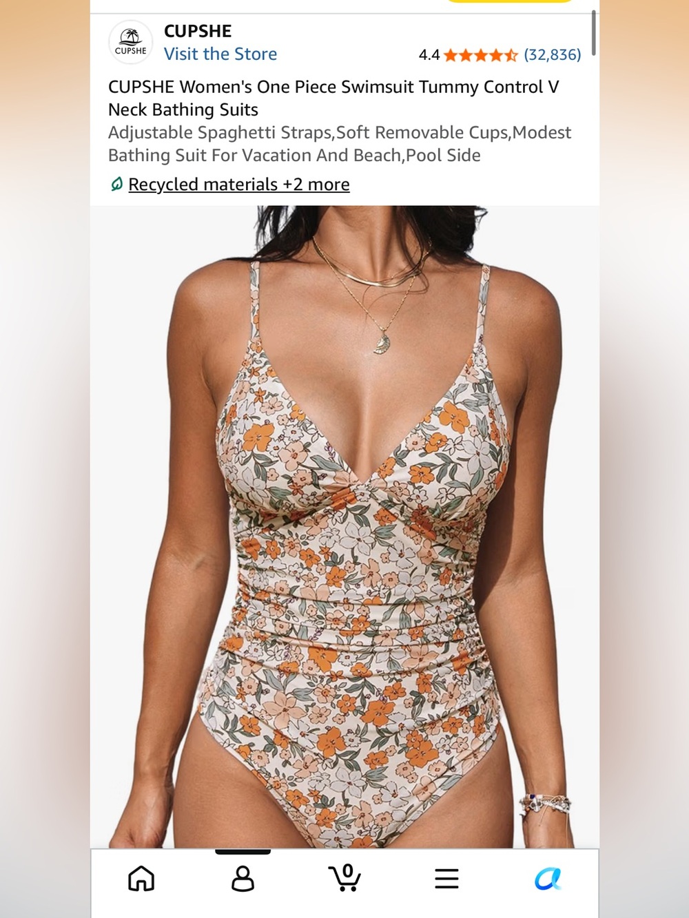 CUPSHE Women's One Piece Swimsuit Tummy Control V Neck Bathing Suit